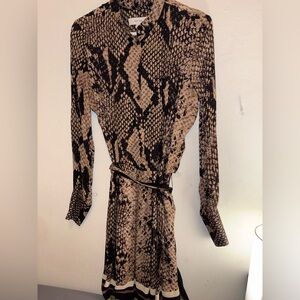 Reiss Beige and Black Patterned Long Sleeve Dress